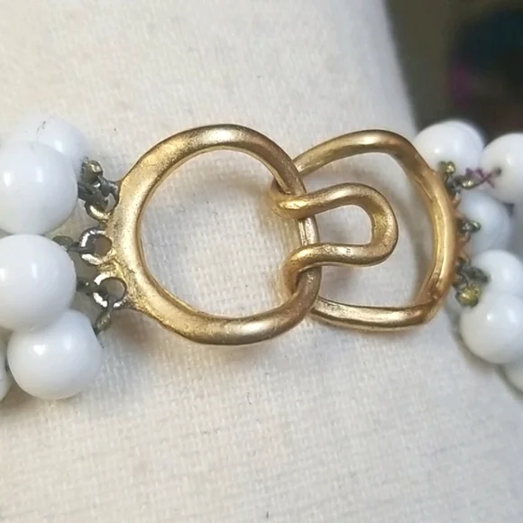 Vintage 1950s Mid Century Choker Beaded Gold & Silver Tone Multi-Strand Necklace - Picture 9 of 15